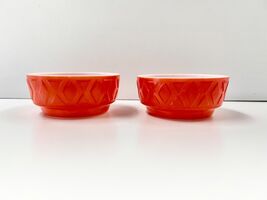 Vintage Unmarked Orange Diamond Pattern Milk Glass 4.75 Diameter Bowls C... - $12.00