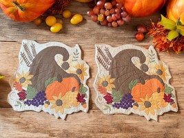 2 Quilted Fall Placemats Cornucopia Thanksgiving 15x15 - £14.77 GBP