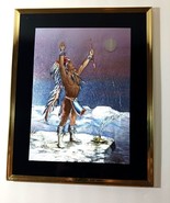 Vintage Foil Print Lithograph M Caroselli &quot;INDIAN CALLING SPIRIT&quot; Signed - £14.31 GBP