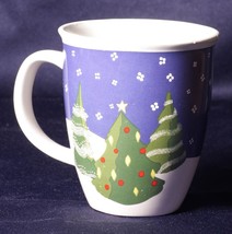 Vintage Holiday Mug w/ Christmas Trees Winter Snow Ceramic Coffee Cup - £5.97 GBP