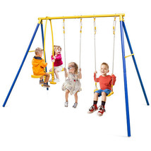 Metal Swing Set for Backyard with 2 Swing Seats and 2 Glider Seats-Blue ... - $203.49