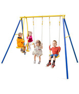 Metal Swing Set for Backyard with 2 Swing Seats and 2 Glider Seats-Blue ... - $203.49