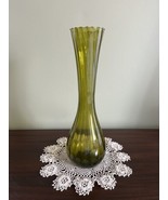 Vintage Empoli Style Glass Vase Ribbed Moss Green Vase Contemporary - $41.58