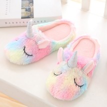 Slippers cute colorful unicorn cartoon cozy home grils gifts slippers indoor warm plush thumb200