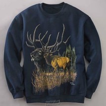 Wildlife Sweatshirt Elk Deer X-Large Navy Blue Shirt hunting Nature - £17.17 GBP