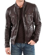 Mens Leather Jacket New Men Real Sheepskin Brown Leather Jacket for Men ... - £94.81 GBP