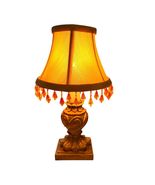 Vintage Table Lamp Beaded Shade Amber Crystal Fringe Accent Gold Tone Base - $25.20