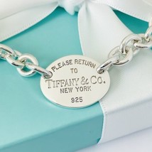 Large 9.5” Please Return To Tiffany Oval Tag Charm Bracelet Mens Plus Size Curvy - £317.69 GBP