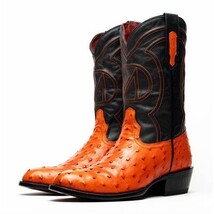SAVANNAH Genuine Ostrich Skin Cowboy Boot from the Western Collection Orange image 3