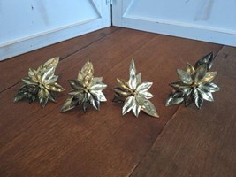 4 Vintage Brass Poinsettia/Floral Christmas Napkin Rings  - $11.87