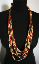 Wood Acrylic Bead Necklace Vintage Boho Tribal Used Jewelry Ethnic Statement - £20.24 GBP