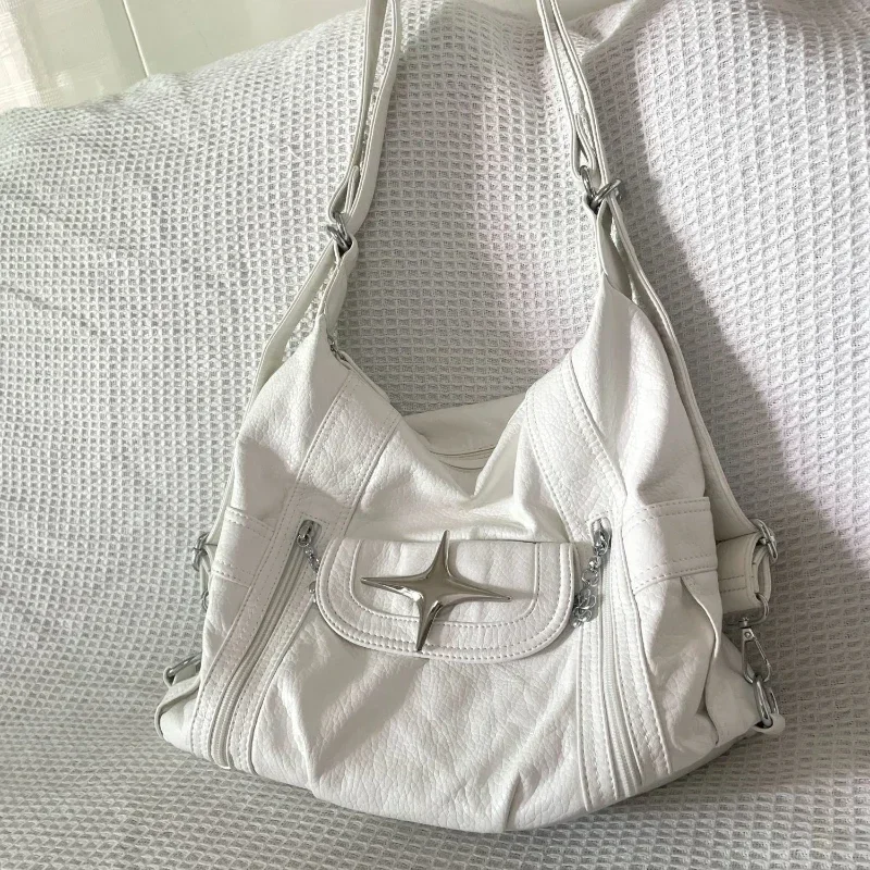 Xiuya Y2k Large Capacity Shoulder Bag White Pu Leather Cross Handbag Ame... - $45.86