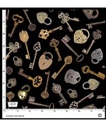 Cotton Locks and Keys Junk Lockets Vintage Black Fabric Print by Yard D5... - $293.93 MXN
