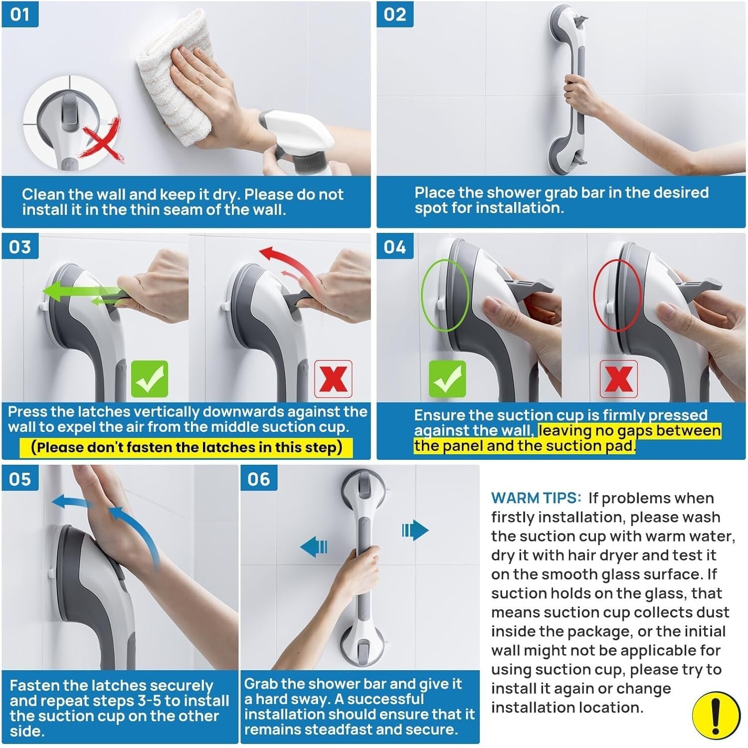 2 Pack Shower Grab Bars for Bathtubs and Showers, Easy to 16.8” 2 Set Gray Item image 4