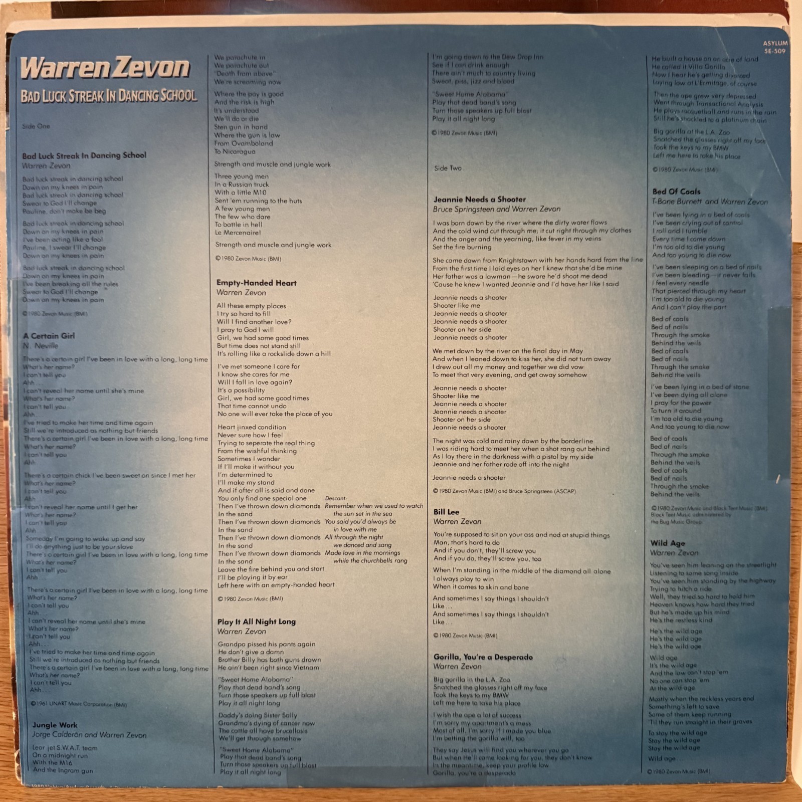 Warren Zevon Bad Luck Streak in Dancing School Vinyl LP Asylum 5E-509 1st Press Item image 5