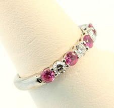 18ct White Gold Diamond &amp; Pink Sapphire Seven Stone Eternity Ring 0.50cts 2.5MM - $1,056.22