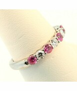 18ct White Gold Diamond &amp; Pink Sapphire Seven Stone Eternity Ring 0.50ct... - $1,056.22