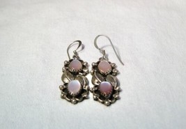 Vintage Navajo Signed Pink Mother of Pearl Sterling Silver Dangle Earrings K1537 - £43.06 GBP