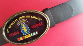 Vietnam Veteran 5th SPECIAL FORCES GROUP Epoxy Buckle &amp; Black Bonded Lea... - £18.10 GBP