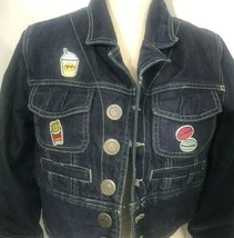 Upcycled Ming Jeans Jacket Small Blue Denim Embroidered Patches French F... - £70.35 GBP