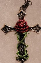 Religious Red Rose Cross Fashion Necklace  - £15.72 GBP