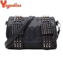 Yogodlns Women Black Leather Messenger Bags Fashion Vintage Messenger Cool Rivet - £38.34 GBP