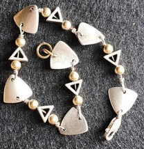  ARTISAN STERLING SILVER TRIANGLES GOLD BEAD BRACELET VINTAGE HANDMADE - £97.32 GBP