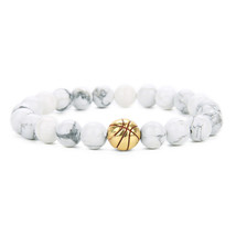 New Lava Stone Basketball Charms Bracelet Sports Basketball Beads Bracelet Baseb - £11.45 GBP