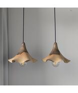 Set of 2 Natural Wood Pendant Light: Wavy Edge Chandelier, Rustic Kitche... - $230.00