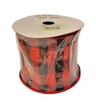 Lumberjack Red Black Buffalo Plaid Check Ribbon 4&quot; x 10 Yds Wire Edge Rustic  - £13.29 GBP