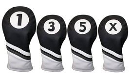 Majek Golf Headcover Black &amp; White Leather Style 1 3 5 X Driver and Wood Covers - £44.85 GBP