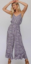 New GIGIOS 4 6 Daisy Print Lavender Wide Leg Ruffle Hem Rayon Boho Jumpsuit - $431.59 MXN