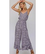 New GIGIOS 4 6 Daisy Print Lavender Wide Leg Ruffle Hem Rayon Boho Jumpsuit - $22.77