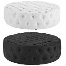 Black / White Cocktail Coffee Table Ottoman Upholstered Button Tufted Vinyl - £300.65 GBP