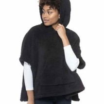 Jenni Women&#39;s Hooded Faux-Sherpa Pocket Poncho Black One Size New - £18.82 GBP
