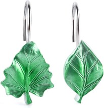 NEW Green Leaf Shower Curtain Hooks Set of 12 Decorative Leaves resin &amp; metal - £7.68 GBP