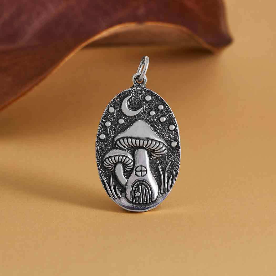 Sterling Silver Mushroom Cottage Charm 30x16mm - $45.50