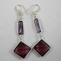 925 Sterling Silver Handmade Amethyst Bezel Wonderful Earrings Best Women Gift - £24.45 GBP