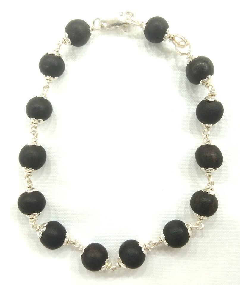 Ebony Bracelet / Karungali Bracelet In Pure Silver - 8 mm - $64.35