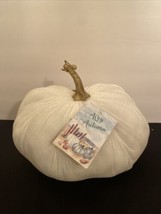 6.5&quot; Ivory Velvet Pumpkin Decoration Harvest  Home Decor Pillow - £11.97 GBP