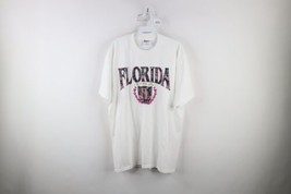 Vintage 90s Streetwear Womens Large Spell Out Flower Florida Crest T-Shirt White - £23.70 GBP