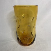 Blenko Yellow 6&quot; Tumbler Pinch Dimple Drinking Glass 16 oz MCM Vintage - $29.03