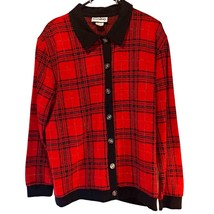 Eccobay Women&#39;s Cardigan Sweater Red Black Plaid Long Sleeve Button XL - $18.80