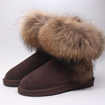 High Quality New Fashion Genuine Cowhide Leather Winter Warm Ankle Snow Boots Fo - £74.77 GBP