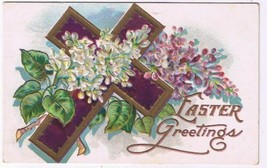 Holiday Postcard Embossed Easter Greetings Cross Flowers - $2.96