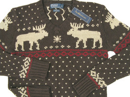 NEW Vintage Polo Ralph Lauren Sweater!  XXL  Very Slim Fit   Brown  Reindeer  - £103.90 GBP