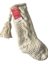 Martha Stewart Christmas Stocking Chunky Hand Knit Beige Cable Knit 22&quot; Tassel - £43.07 GBP