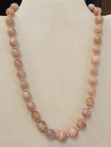 Peach Moonstone Graduated Bead Necklace in YG Vermeil / Sterling 293ctw 18-20 In - $64.95