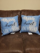 Outdoor Decorative Patio Pool Garden Pillows 2 Pack Home Sweet Michigan 16&quot;x16&quot; - £31.62 GBP