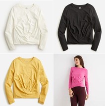 J Crew Pink Black Ivory Yellow Twist Front Long Sleeve Crew Cotton T-shirt S M - £17.57 GBP